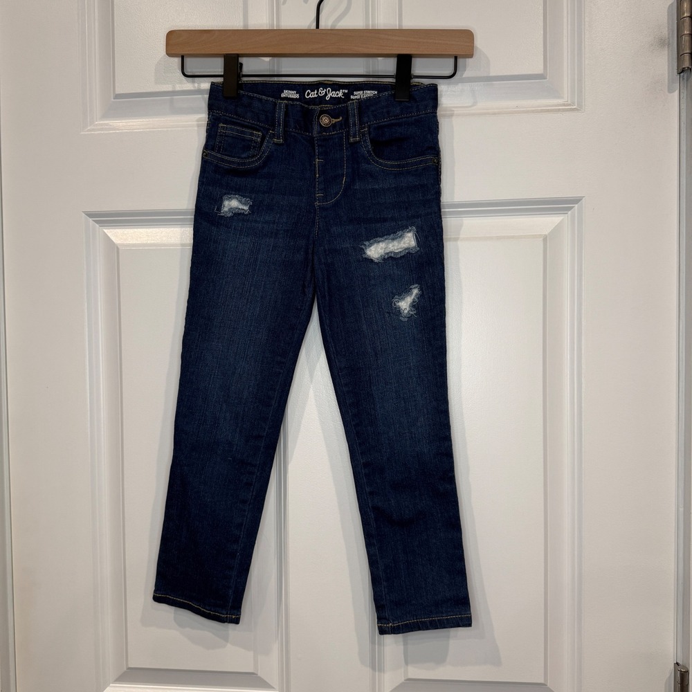 Cat & Jack Skinny Super Stretch Distressed Dark Wash Denim Jeans Size 5T